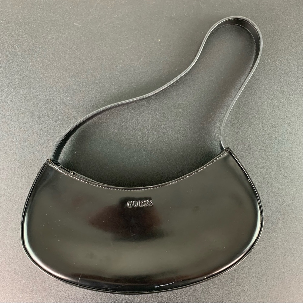 Guess black patent leather small half-moon or crescent moon purse.